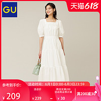 GU极优女装方领细褶连衣裙(5分袖)蛋糕长裙优衣库姐妹品牌337577