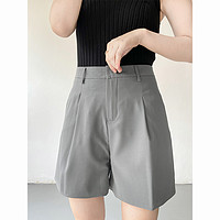 ACHU质感在线灰色西装短裤女夏季高腰五分阔腿西裤通勤职业中裤