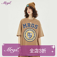 MRGS美式复古2022新款小众潮牌夏季圆领纯棉短袖男女夏季情侣T恤
