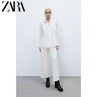 ZARA新款TRF女装白色长袖翻领宽松休闲府绸衬衫3067120250