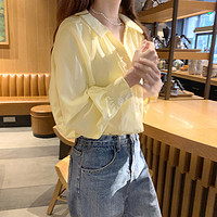 嫩黄色v领法式衬衫气质设计感小众衬衣女高级感慵懒上衣