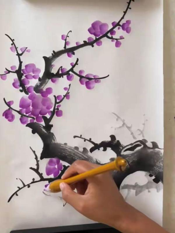 水墨梅花画法详细教程：零基础也能画出苍劲清雅的梅花_美术用品_什么值得买