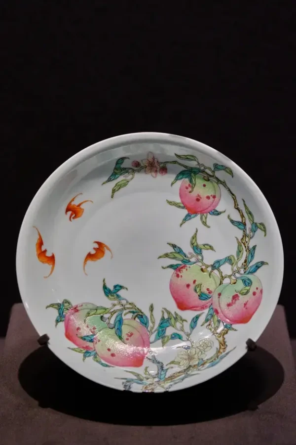 清時代 大清雍正年製 白釉粉彩福寿桃紋茶碗 美品 清雍正粉彩过枝福寿纹盘_餐具_什么值得买