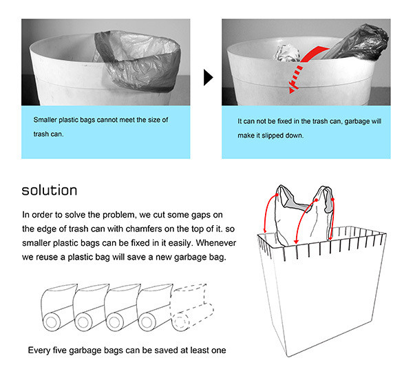适用不同尺寸垃圾袋：大学教师设计环保垃圾桶 Eco Trash Can