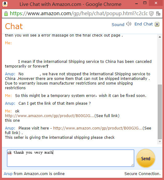 海淘提示：美国亚马逊 直邮中国服务 暂时不可用 确认为系统故障（更新：正在修复中）