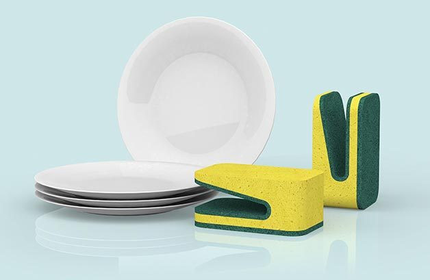 一次擦洗两面洁净：韩国设计师推出扁口夹型洗碗布 Folded Dish Sponge
