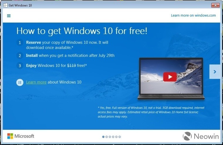 定价119美元：Microsoft 微软 公布 Windows 10家庭版欧美零售价