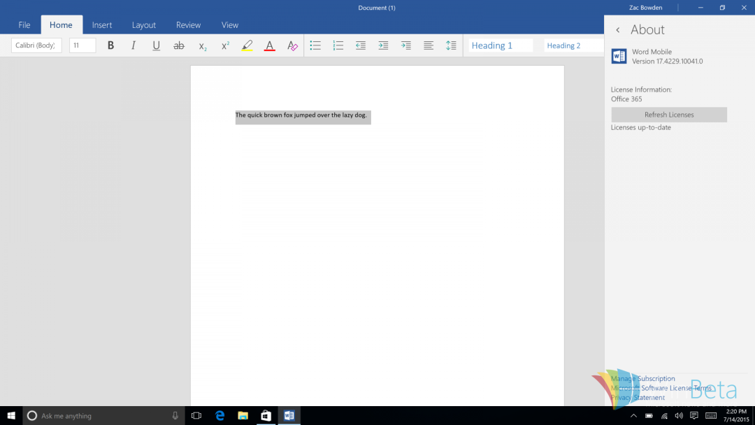 迎接Windows 10:Office通用应用版 去除“预览版”标签