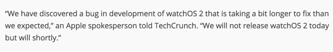 因bug而跳票:Apple 苹果 watchOS2延期推送