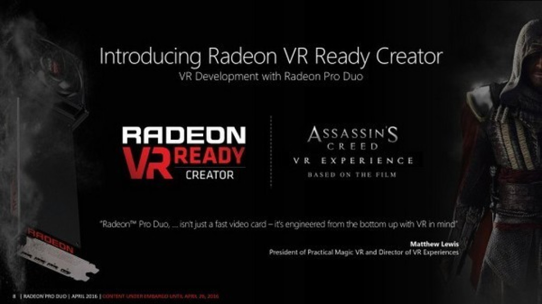 为VR*级游戏玩家而生:AMD 正式发布 Radeon Pro Duo 双核显卡
