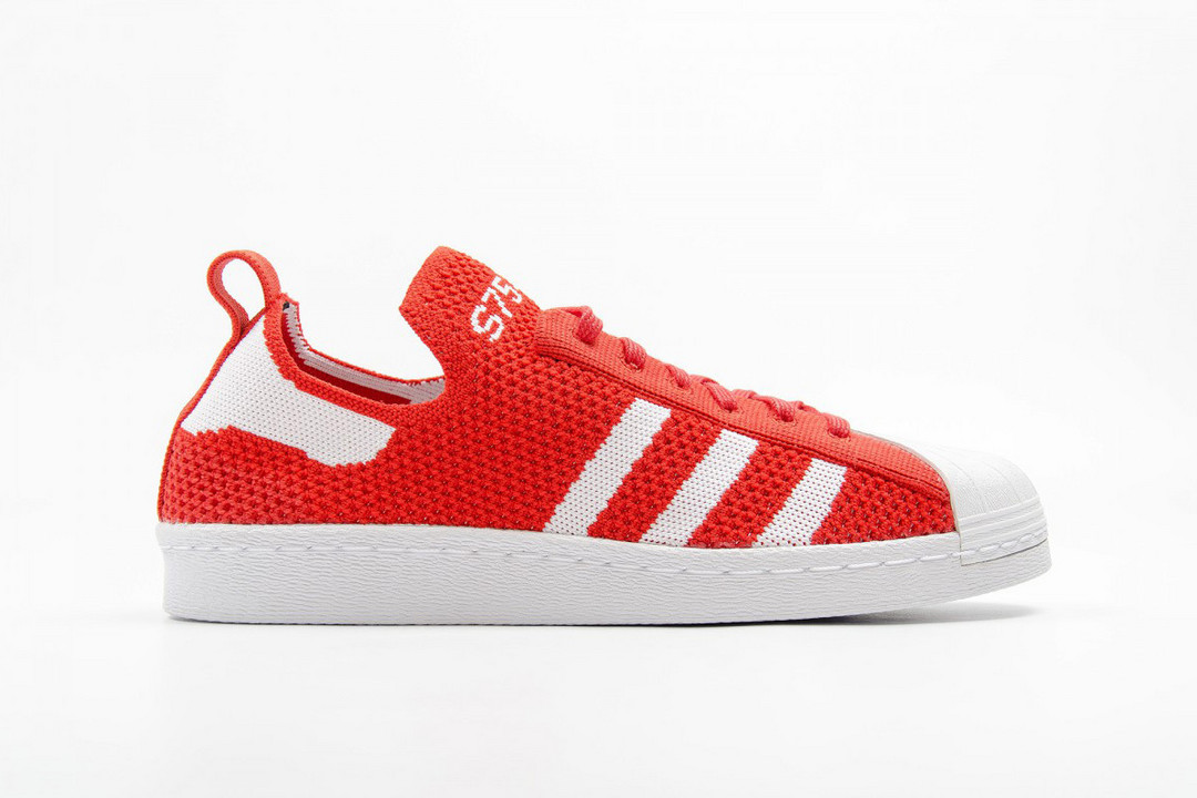 编织鞋面的贝壳头:adidas阿迪达斯推出 superstar 80s primeknit红白