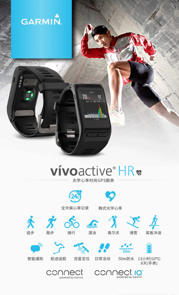 【抢先首发众测】Garmin 佳明 vivoactive HR 光学心率时尚GPS腕表