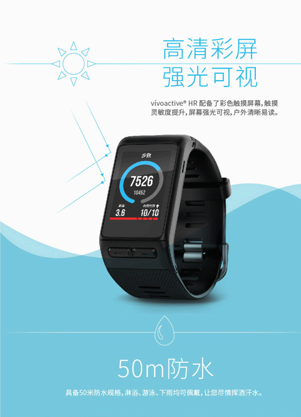 【抢先首发众测】Garmin 佳明 vivoactive HR 光学心率时尚GPS腕表