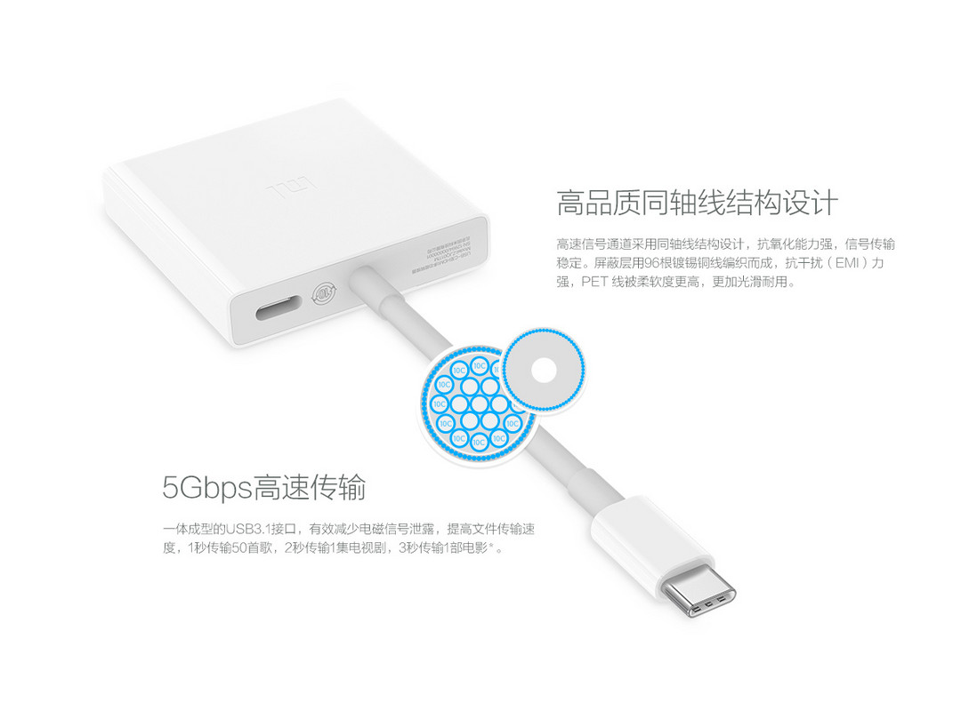 支持Macbook和4K：MI 小米 官网上架 USB-C至HDMI多功能转接器