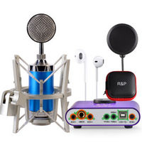 RP主播麦克风套装 YY唱吧主持唱歌直播话筒 电脑手机网络K歌录音设备 外置声卡电容麦套餐 PK3+S500(蓝色)