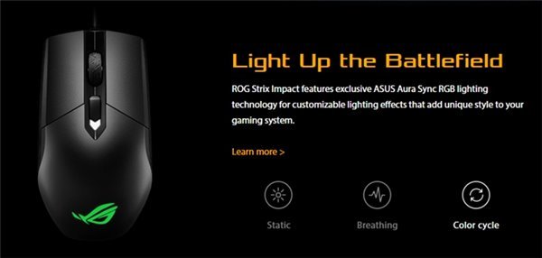 精准跟踪+支持Aura Sync RGB：ASUS 华硕 推出 ROG Strix Impact 游戏鼠标