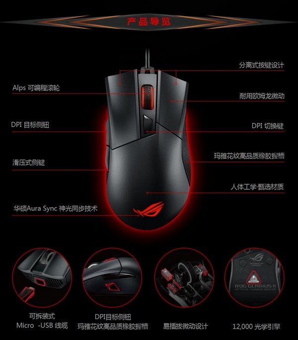 升级RGB幻彩+12000DPI：ASUS 华硕 正式推出 ROG Gladius II P502 电竞鼠标