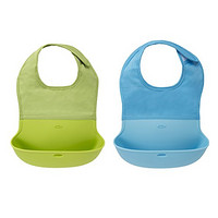OXO Tot Silicone Roll Up Bib with Comfort-Fit Fabric Neck, 2 Piece, Aqua/Green