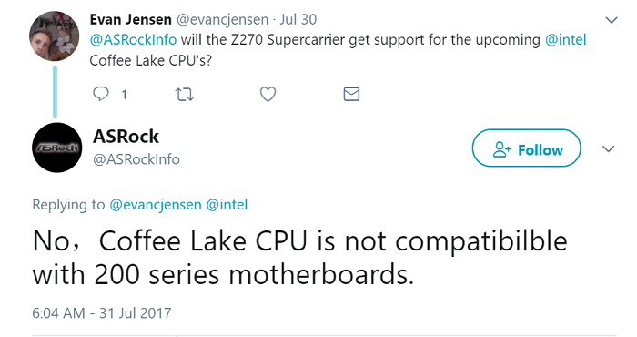 不止是小改款：intel 英特尔 最新的Coffee Lake架构CPU与现有200系主板并不兼容