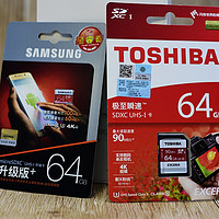 买在内存卡涨价一年后 — 东芝 极至瞬速64G SD卡 & 三星 红色升级版 64GTF卡 开箱