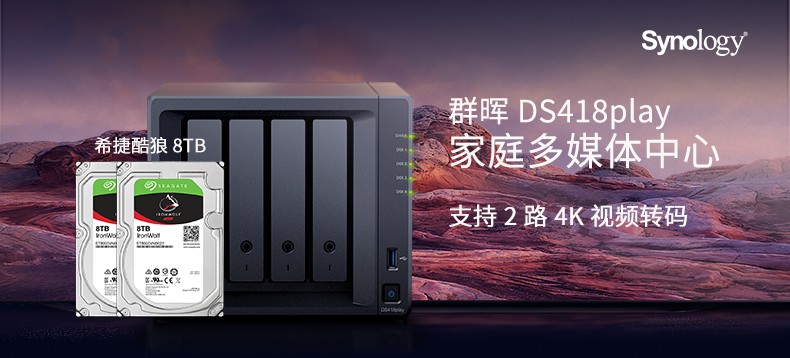 【众测新品】家庭媒体中心：群晖DS418play NAS网络存储服务器+希捷酷狼8TB硬盘套装