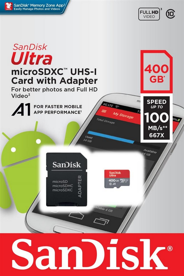 符合A1 APC标准：SanDisk 闪迪 推出 Ultra A1 UHS-I microSDXC 400GB 储存卡