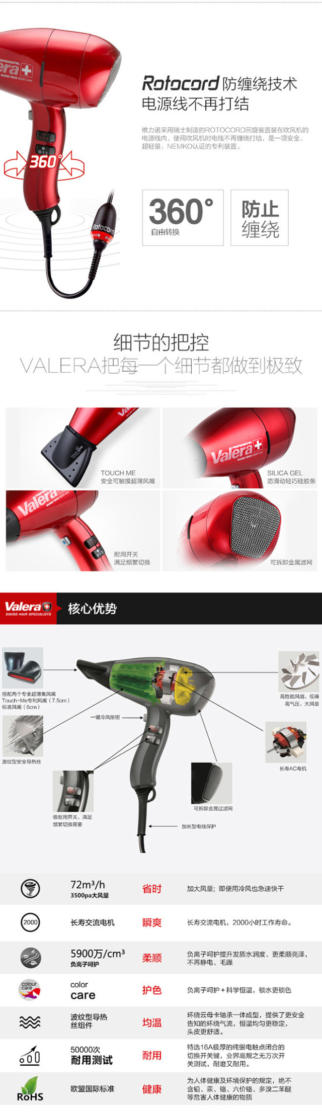 Valera瑞士精巧系列NANO 9400水护色吹风机