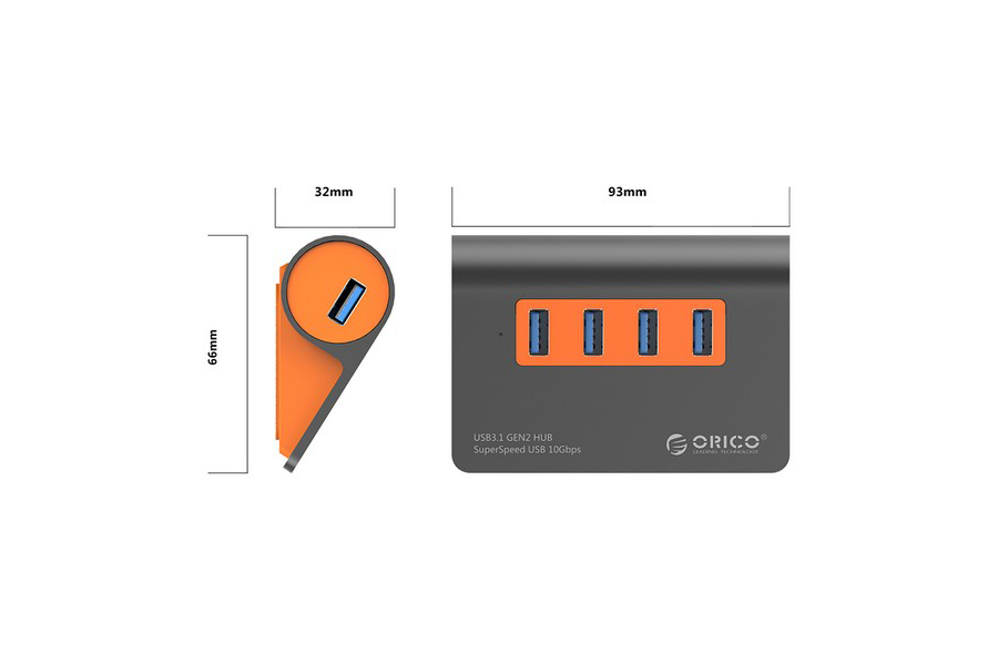 一拖四、真10Gbps：ORICO 奥睿科 发布 M3H4-G2 USB3.1 Gen2 飞速集线器