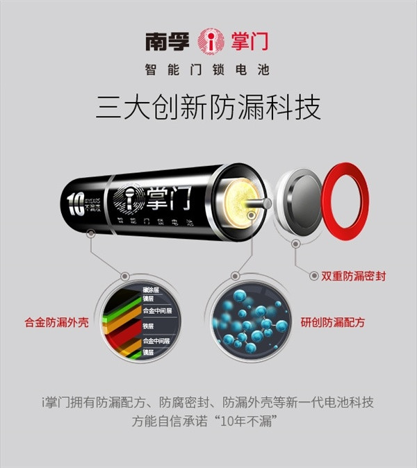 10年不漏液：NANFU 南孚 推出 i掌门 智能门锁电池 