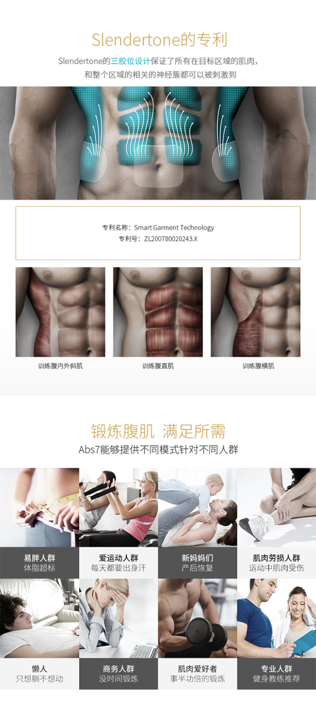 slendertone Abs7 Unisex腹部肌肉锻炼腰带