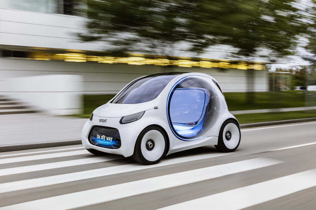 几年后靠租它出行，奔驰 展出 smart vision EQ fortwo 真·自动驾驶车 