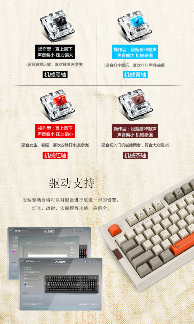 AJAZZ黑爵 AK510 复古球帽 机械键盘