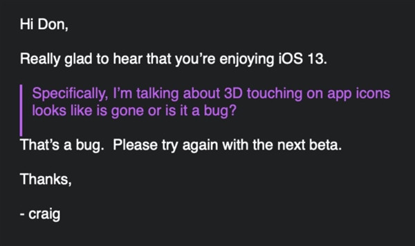 下一测试版修复：Apple 苹果确认 iOS 13 中 3D Touch 不可用是Bug