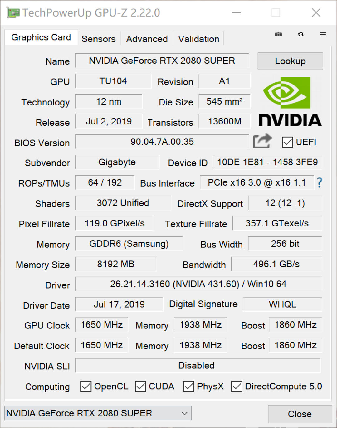 技嘉RTX 2080 SUPER GAMING OC显卡评测：清爽的双槽设计，清凉的强劲内“芯”