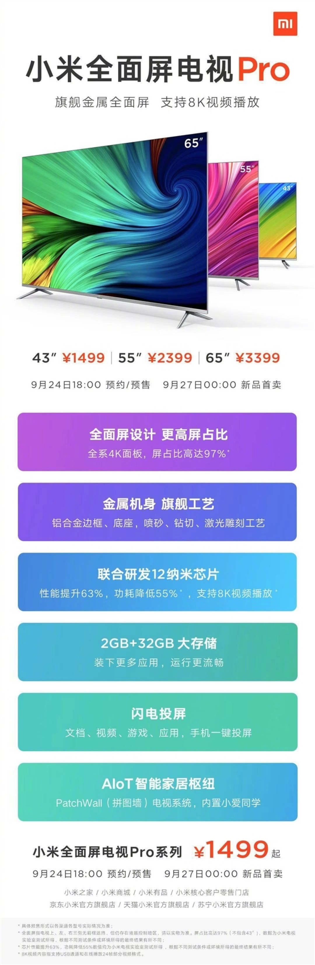 小米全面屏电视Pro发布:全系支持8K播放,1499元起