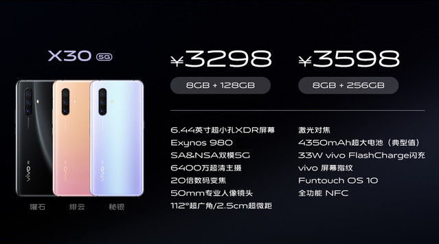 首发三星5G芯片、60倍变焦四摄：vivo X30系列手机正式发布，售价3298元起