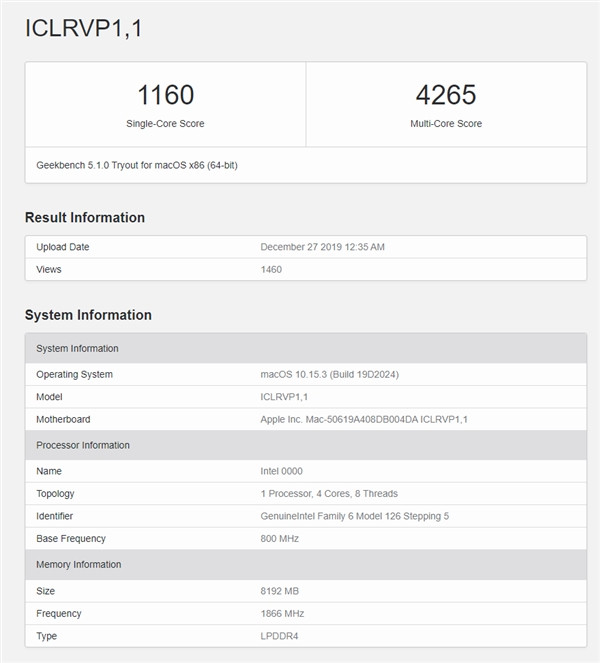 新 MacBook Air 现身 GeekBench 5 数据库，换装 10nm Y 系列十代酷睿