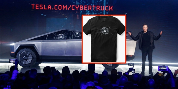 铁球砸破 Cybertruck电动皮卡后，Tesla 特斯拉推出防弹主题T恤，售价35美元