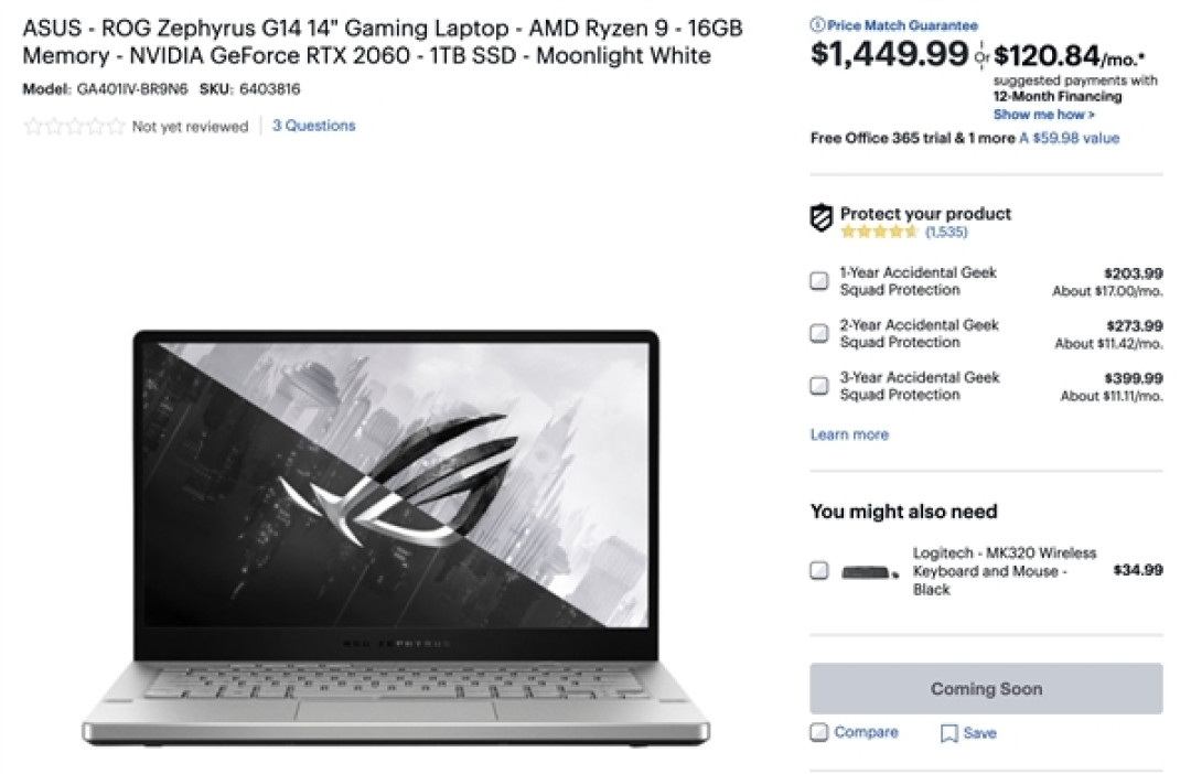锐龙 9 4900HS 来了:华硕 ROG Zephyrus G14 海外上架