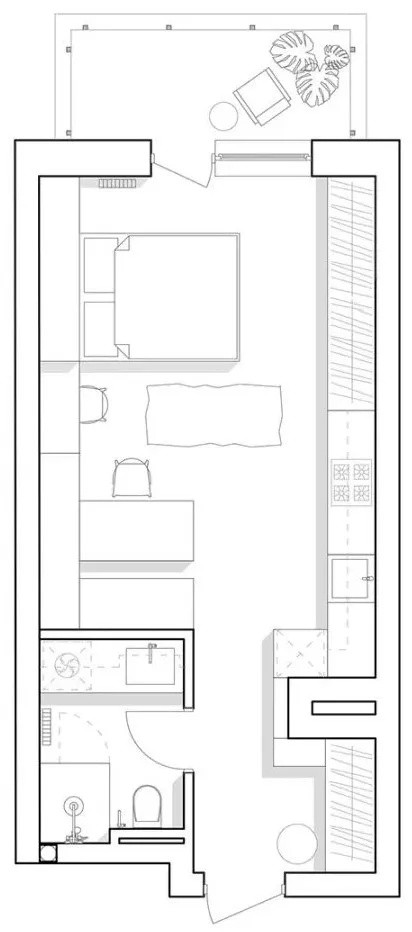 36㎡ 一室户小公寓，卧室与起居室合并这样设计太巧妙了！