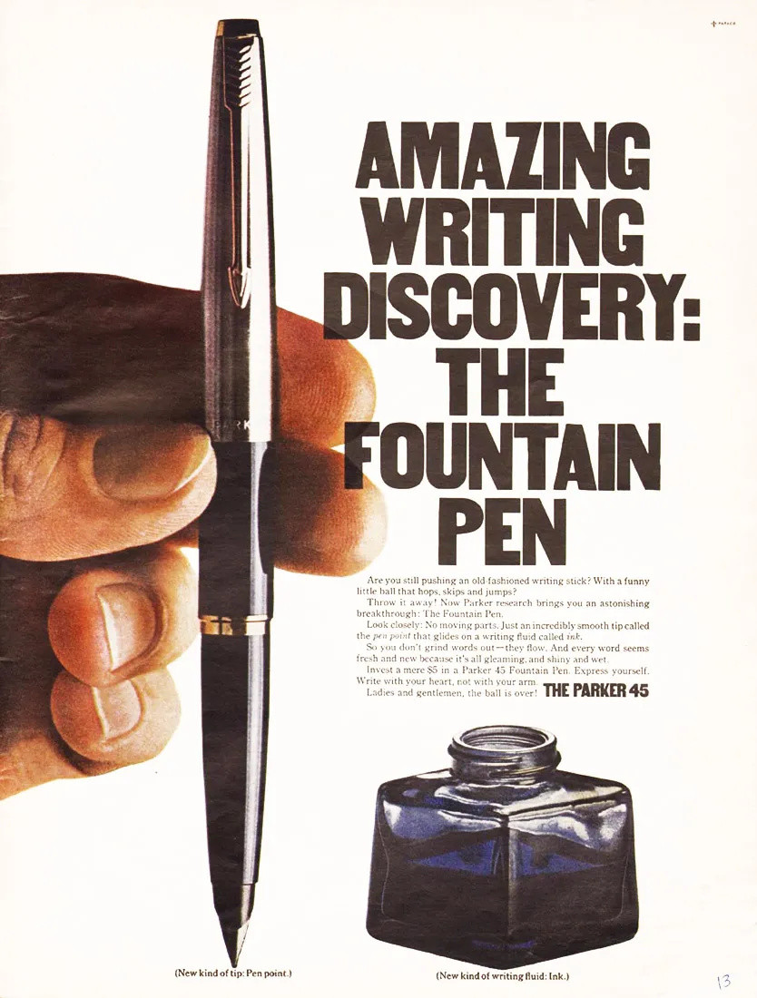 复古海报里的老钢笔，是那个时代的流行啊！