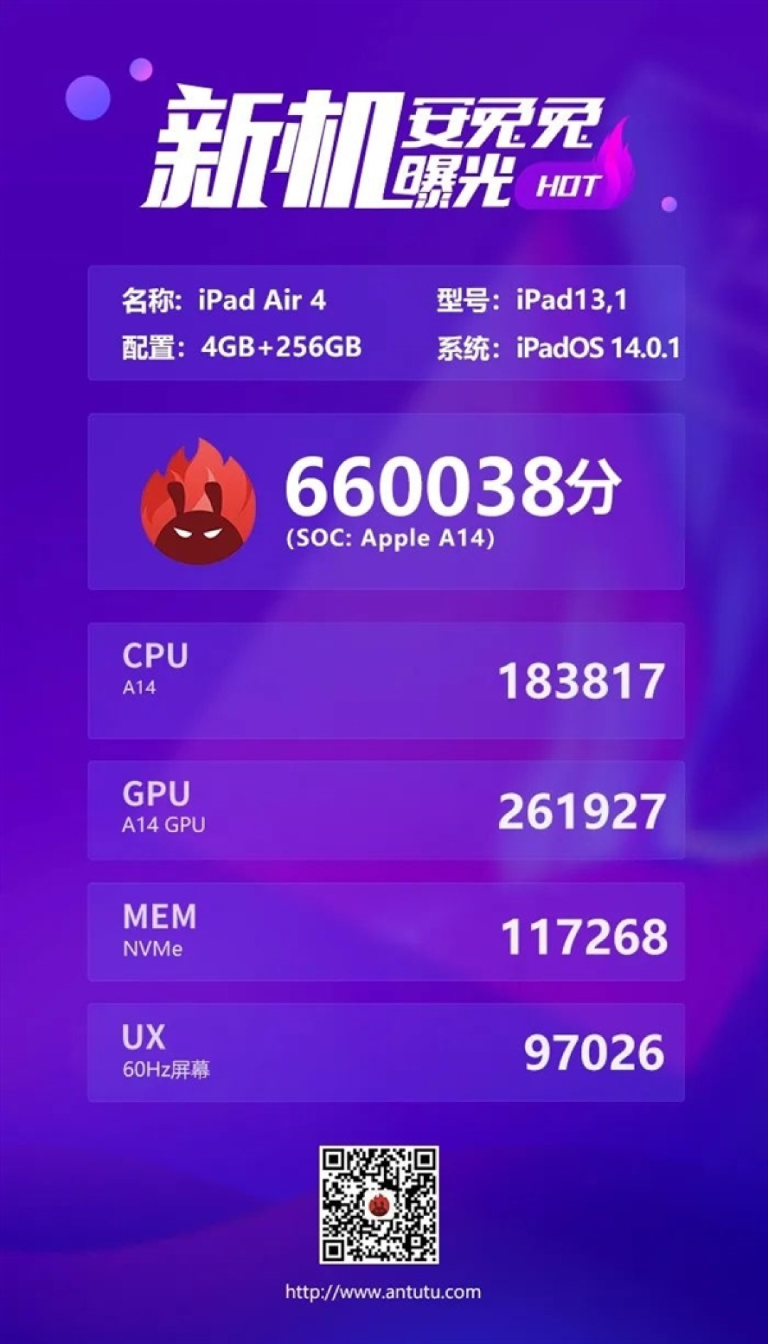 疑似iPad Air 4跑分曝光:满血版A14性能吊打iPhone 12