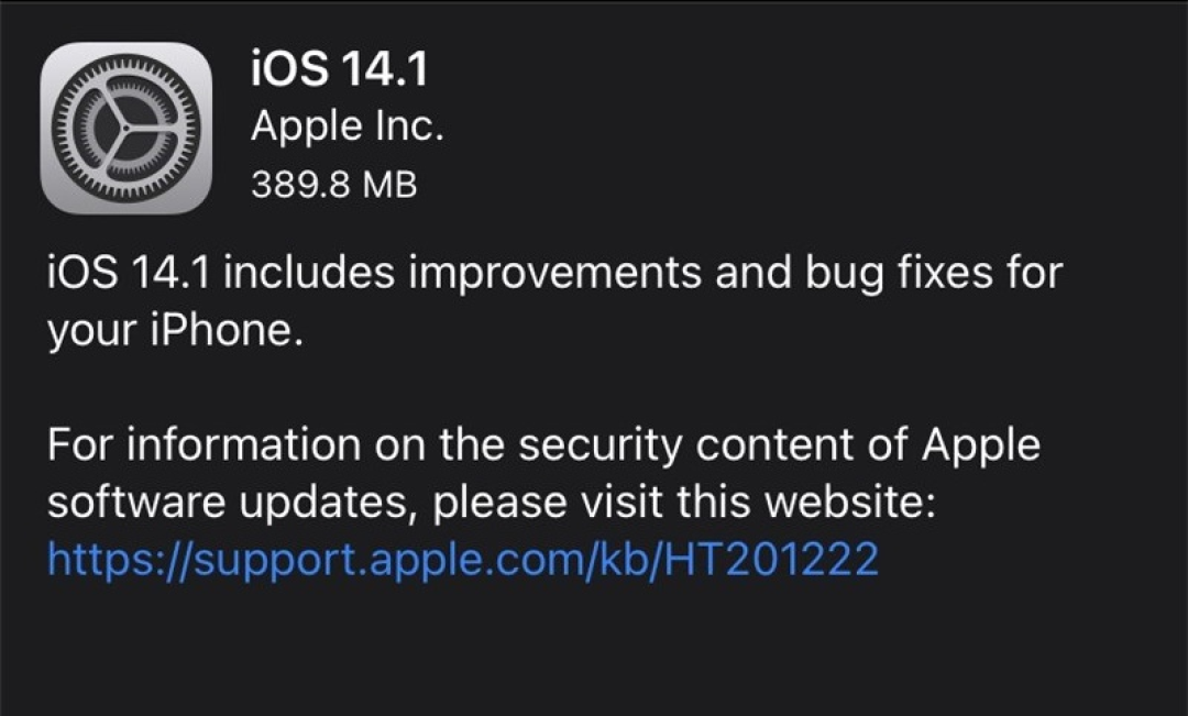 iOS 14.1 正式版更新,全面修复 bug
