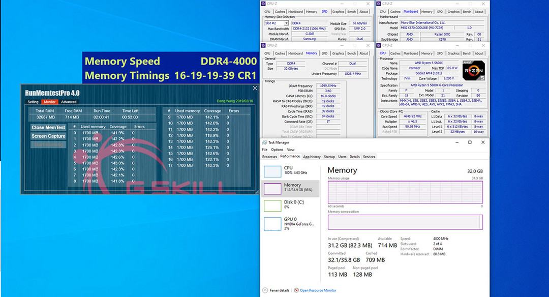 DDR4-4000 CL18-22-22-42 64GB (2x32GB) 大容量套装