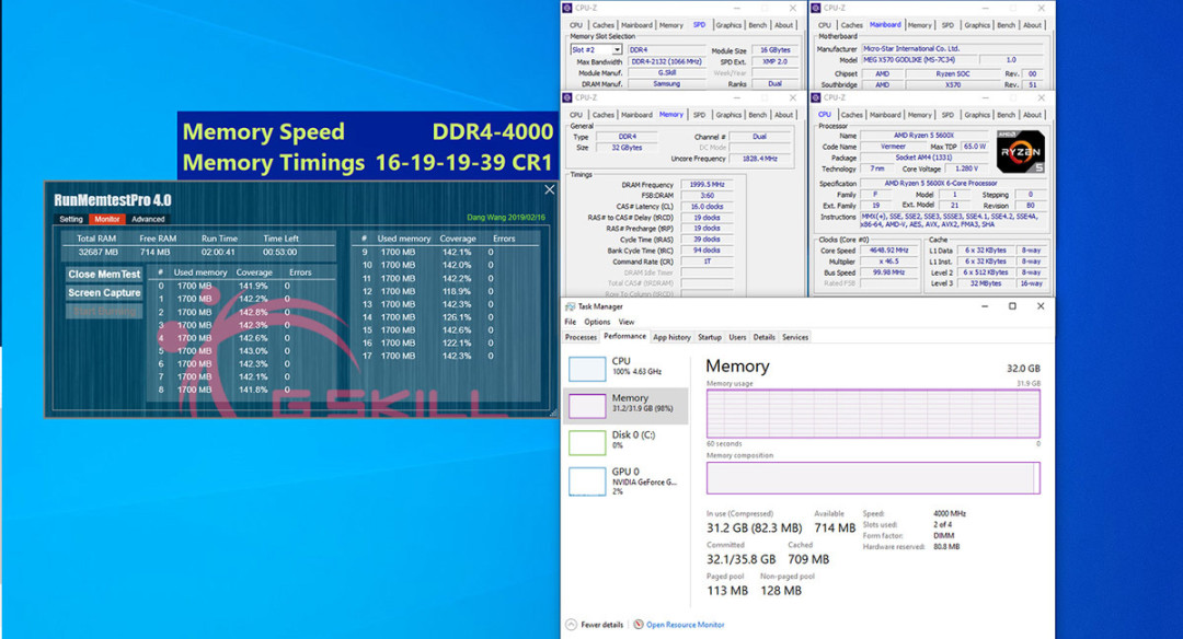 DDR4-4000 CL18-22-22-42 64GB (2x32GB) 大容量套装