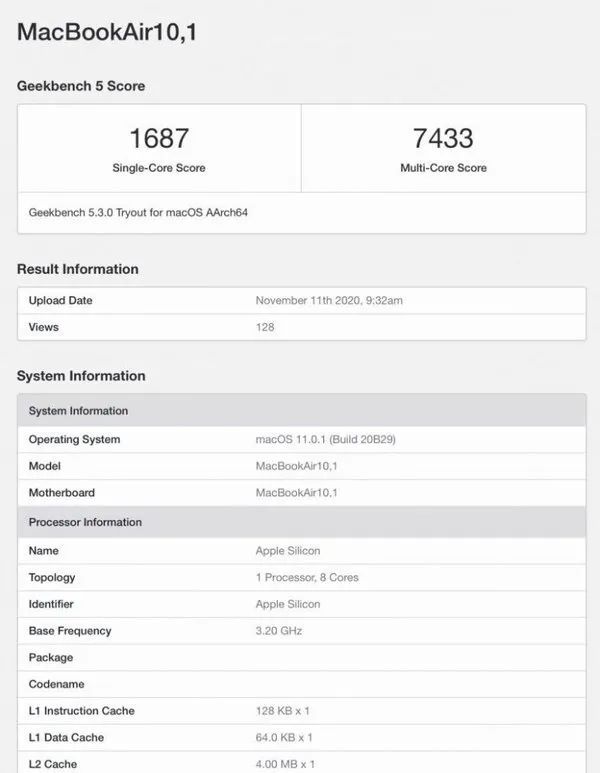 全新macbookair跑分曝光m1芯片單核性能秒所有mac多核超酷睿i9