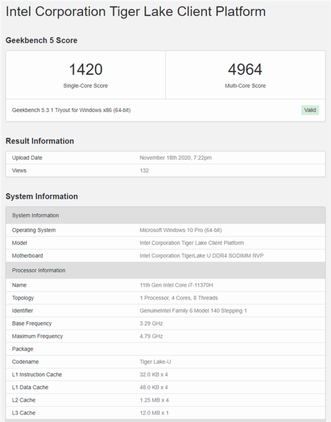 英特尔第11代标压处理器i7-11370h跑分曝光,暂时表现还不够好