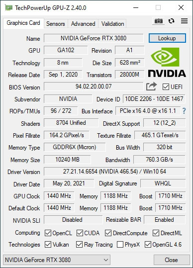 GPU-Z 2.40.0发布：支持3080Ti、3070Ti、RTX30 LHR