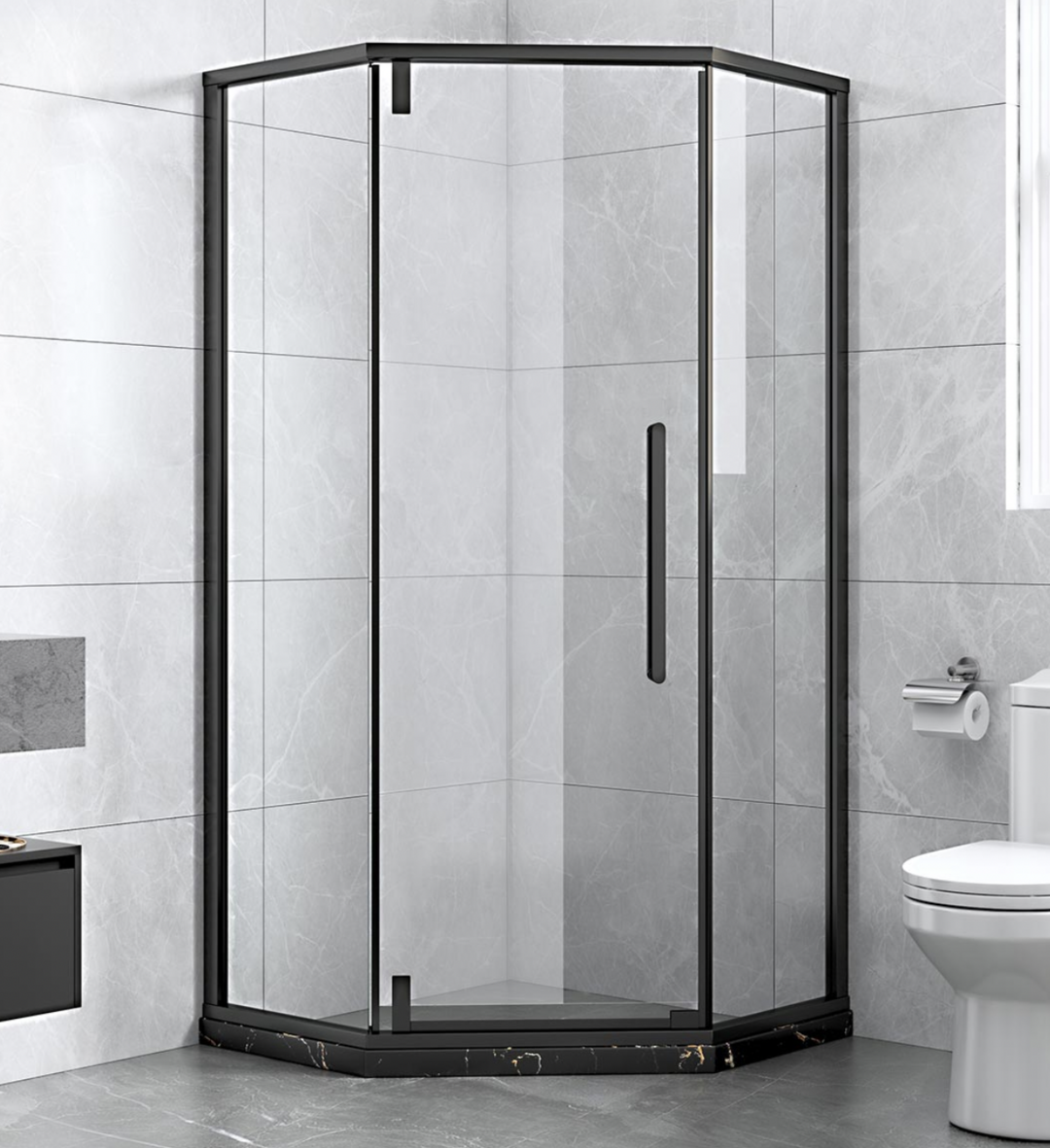 希箭钻石型淋浴房，纳米自洁防爆钢化玻璃，304不锈钢包安装