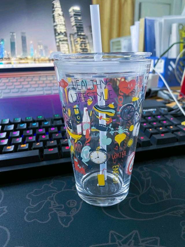 10r都不到ins玻璃杯 带带吸管带盖子
